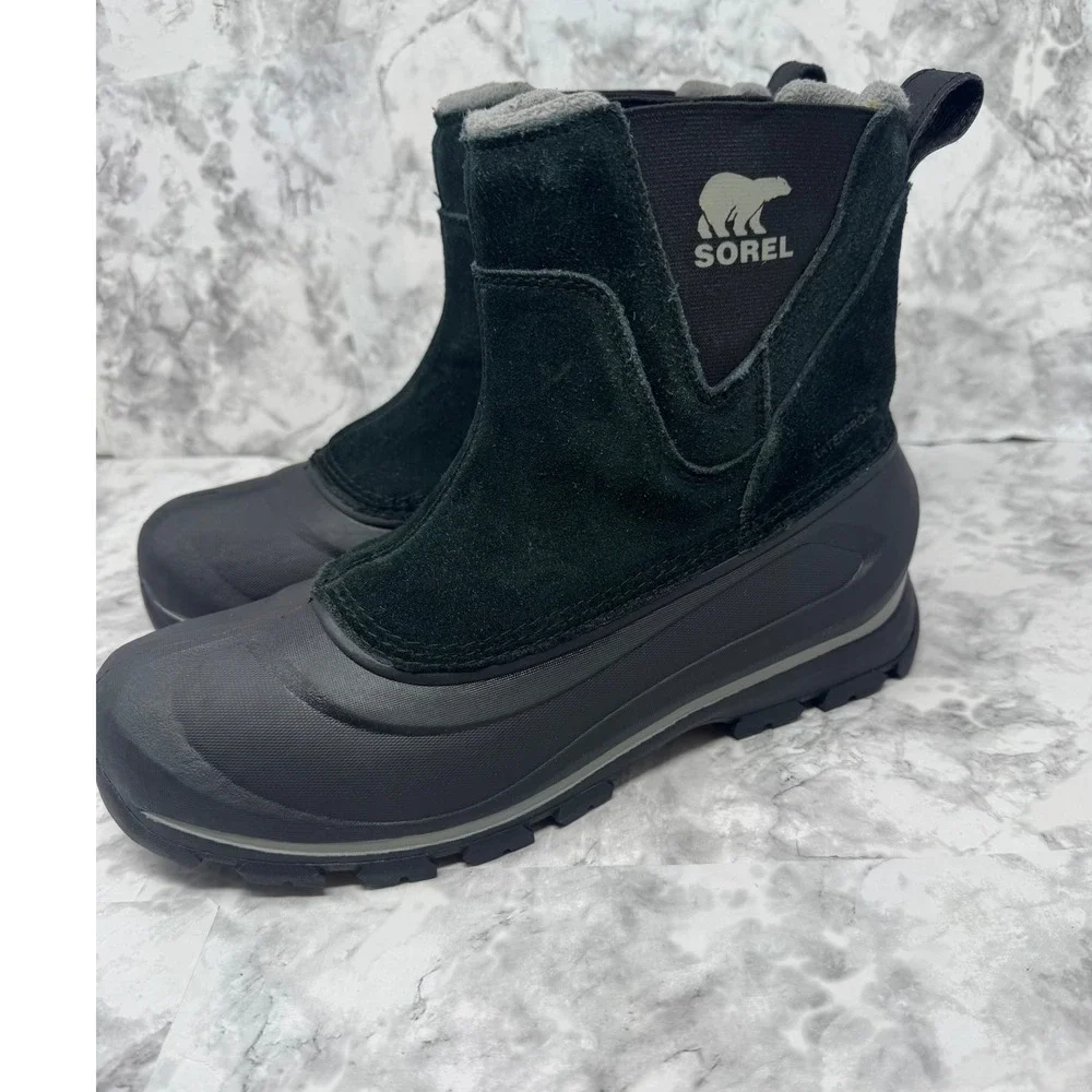 Sorel‎ 🎱Buxton Pull On Waterproof Winter Boots Mens 9.5 Black Suede waterproof